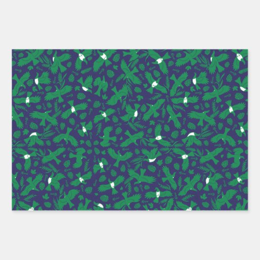 Grüne Tauben auf blau Geschenkpapier Set (Vorderseite)