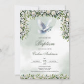 Grüne Taufe Einladung mit weißer Taube (Vorderseite)