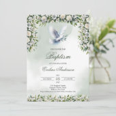 Grüne Taufe Einladung mit weißer Taube (Stehend Vorderseite)