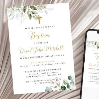 Grüne Taufen Vorlage, Grün & Gold Einladung