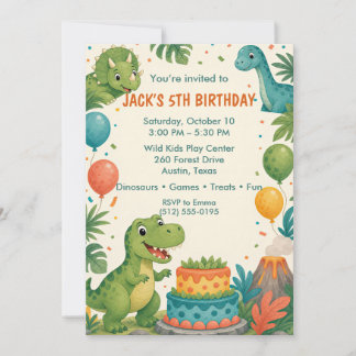 Grüne Teal-Dinosaurier-5.-Geburtstagsfeier Einladung