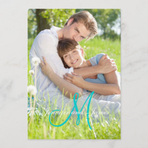 Grüne Teal-Monogramm-Namen Einfache Foto-Hochzeit Einladung