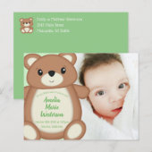 Grüne Teddy Bär Geburtserklärung Postkarte (Vorne/Hinten)