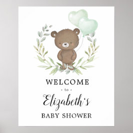 Grüne Teddy Bear Neutral Baby Dusche Willkommen Poster