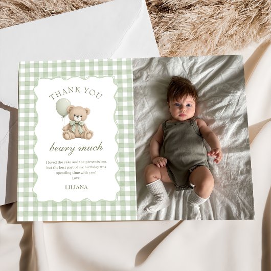 Grüne Teddybär Geburtstagsfoto Dankeskarte