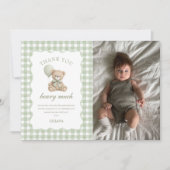Grüne Teddybär Geburtstagsfoto Dankeskarte (Vorderseite)