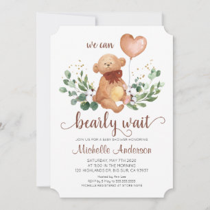 Grüne Teddybär Kaum Erwarten Baby Shower Einladung