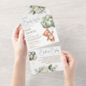 Grüne Teddybären-Balloons Blumenjungen Dusche All In One Einladung (Abreißen)