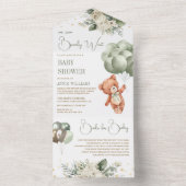 Grüne Teddybären-Balloons Blumenjungen Dusche All In One Einladung (Innen Boden)