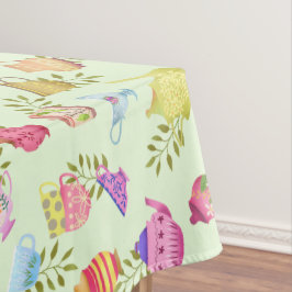 Grüne Teeköpfe und Tassen Tischdecke