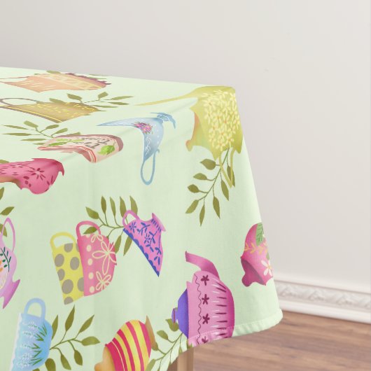 Grüne Teeköpfe und Tassen Tischdecke (Beispiel)