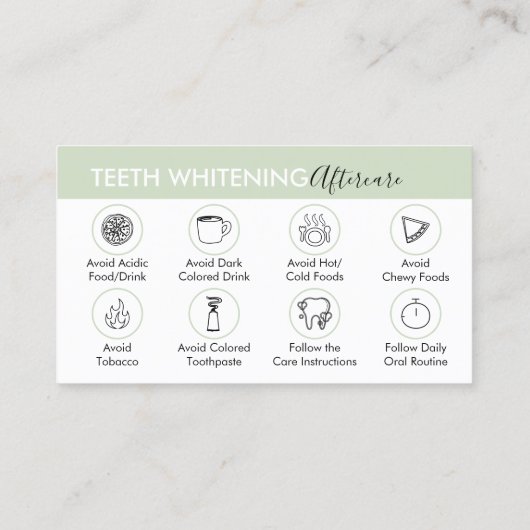 Grüne Teeth Whitening Aftercare Tipps Visitenkarte (Rückseite)