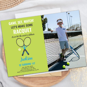 Grüne Tennis Geburtstagseinladungen mit Foto Einladung