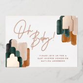 Grüne Terracotta abstrakte Aquarellbrasse Babydusc Folieneinladung (Vorderseite)