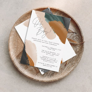 Grüne Terracotta abstrakte Aquarellni Babydusche Einladung