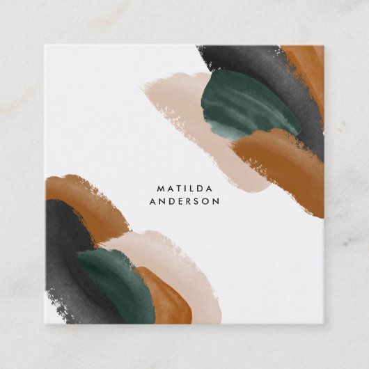 Grüne Terrakotta abstrakte Aquarell Moderne einzig Quadratische Visitenkarte (Vorderseite)
