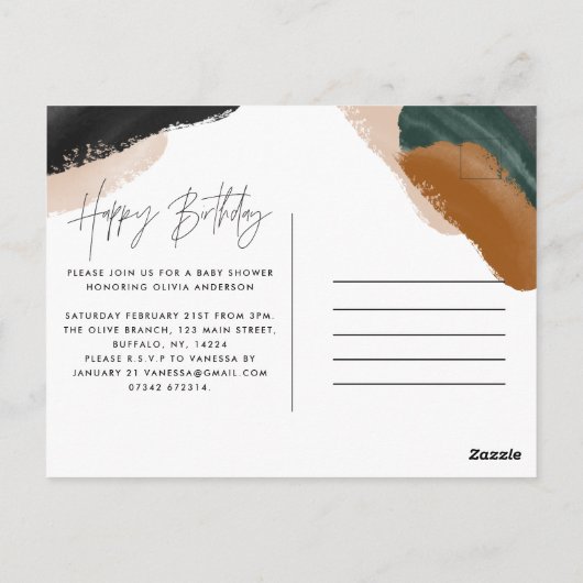 Grüne Terrakotta abstrakte Aquarellfarben Geburtst Postkarte (Rückseite)