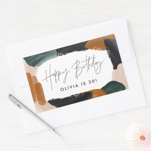 Grüne Terrakotta abstrakte Aquarellfarben Geburtst Rechteckiger Aufkleber (Umschlag)