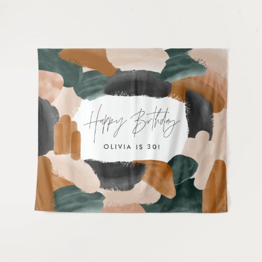 Grüne Terrakotta abstrakte Aquarellfarben Geburtst Wandteppich (Vorderseite (Horizontal))