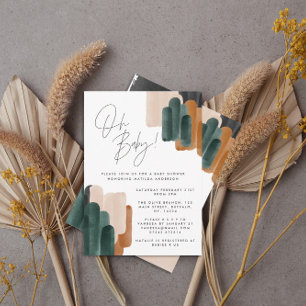 Grüne Terrakotta abstrakte Aquarellnymbole Babydus Einladung