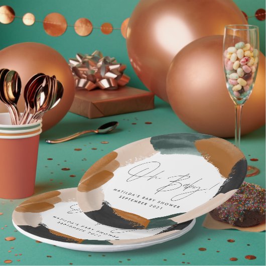 Grüne Terrakotta abstrakte Aquarellnymbole Babydus Pappteller (Multi)