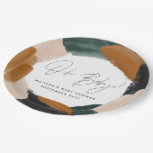 Grüne Terrakotta abstrakte Aquarellnymbole Babydus Pappteller (Schrägansicht)