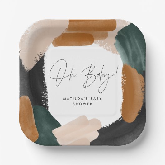 Grüne Terrakotta abstrakte Aquarellnymbole Babydus Pappteller (Vorderseite)