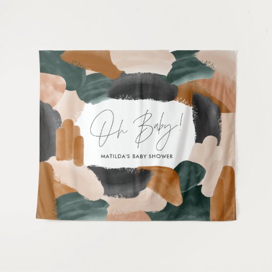 Grüne Terrakotta abstrakte Aquarellnymbole Babydus Wandteppich (Vorderseite (Horizontal))