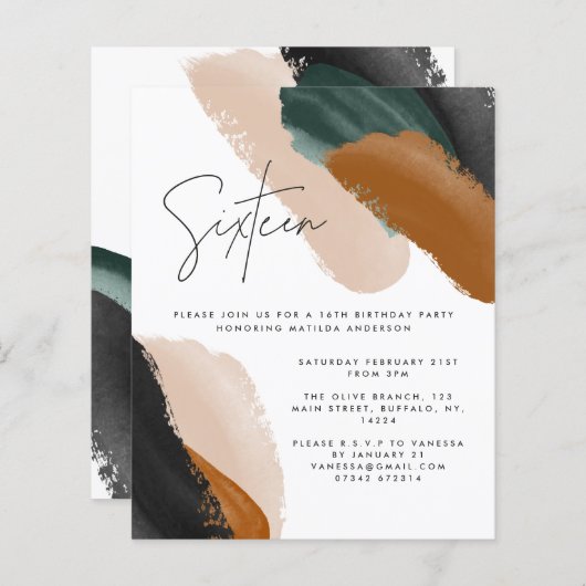 Grüne Terrakotta abstrakte Wasserfarbe 16. Geburts (Vorne/Hinten)