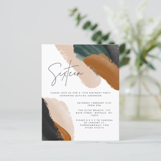 Grüne Terrakotta abstrakte Wasserfarbe 16. Geburts (Stehend Vorderseite)