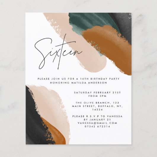 Grüne Terrakotta abstrakte Wasserfarbe 16. Geburts (Vorderseite)