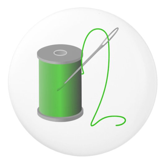 Grüne Thread mit Needle Nähraum-Dekoration Keramikknauf (Vorderseite)