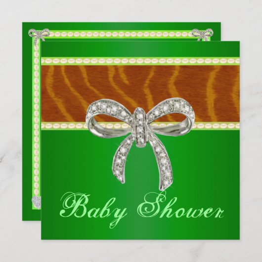 Grüne Tiger Diamond Bow Kinderdusche Einladung (Vorne/Hinten)