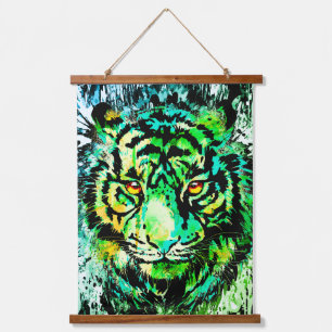 Grüne Tigerleiterin - Tiger-Zeichn-Gruppe Wandteppich Mit Holzrahmen
