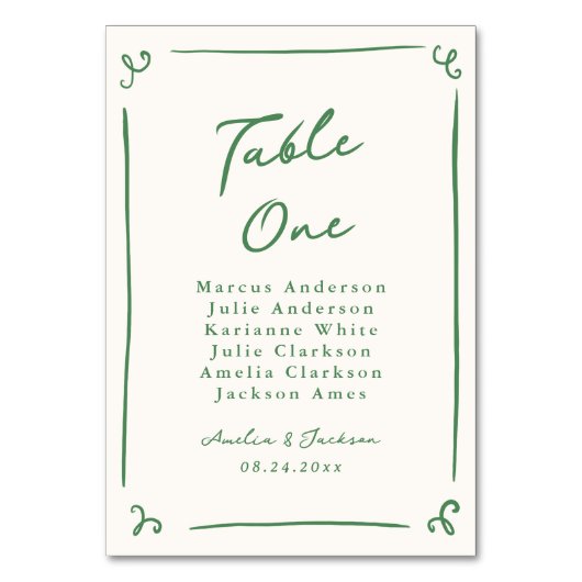 Grüne Tischkarte mit weißer Hand Tischnummer (Rückseite)