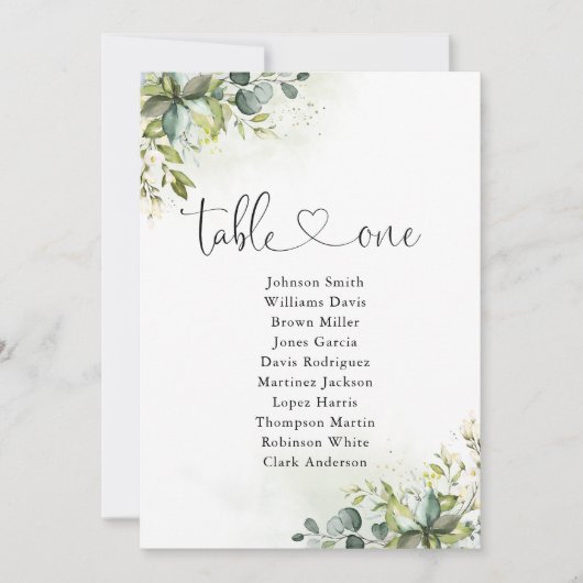 Grüne Tischnummer 1 Sitzplan (Vorderseite)