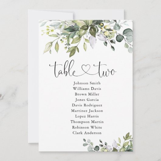 Grüne Tischnummer 2 Sitzplan (Vorderseite)