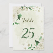 Grüne Tischnummer aus Elfenbein, weiße Blume (Vorderseite)