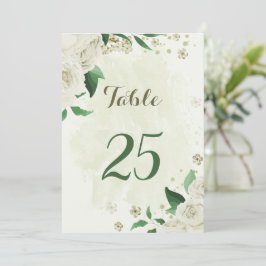 Grüne Tischnummer aus Elfenbein, weiße Blume