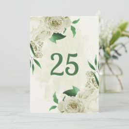 Grüne Tischnummer aus Elfenbein, weiße Blume