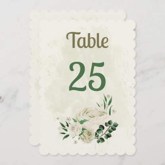 Grüne Tischnummer aus Elfenbein, weiße Blume (Vorne/Hinten)