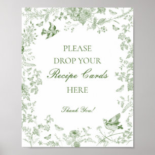 Grüne Toile De Jouy Blumen Hochzeitsrezept Poster