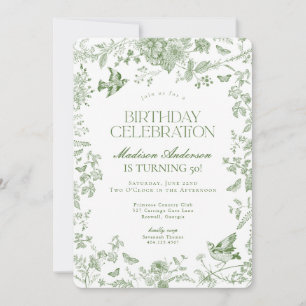 Grüne Toile De Jouy Französische Florale Geburtsta Einladung