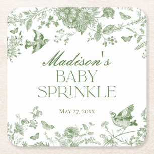 Grüne Toile De Jouy Vintage Blumen Baby Sprinkle Rechteckiger Pappuntersetzer