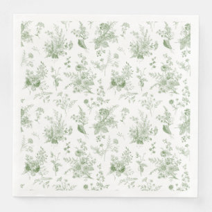 Grüne Toile De Jouy Vintage Blumen Chinoiserie Serviette