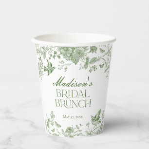 Grüne Toile De Jouy Vintage Blumen Hochzeitsbrunch Pappbecher