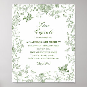 Grüne Toile Floral Time Capsule Baby Geburtstagssp Poster