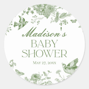 Grüne Toile Jouy Vintage Blumen Baby Shower Favor Runder Aufkleber