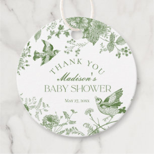 Grüne Toile Jouy Vintage Blumen Baby Shower Gesche Geschenkanhänger