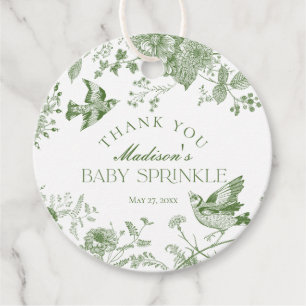 Grüne Toile Vintage Blumen Baby Shower Geschenk Geschenkanhänger